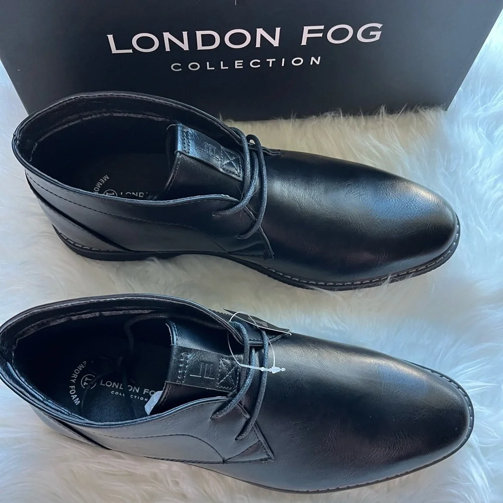 🆕London Fog Men's Chukka Boots Black Lace-Up Memory Foam Size 11M